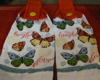 Butterflies Love Beyond Words Live Love Laugh 2 Crocheted Kitchen Towels 