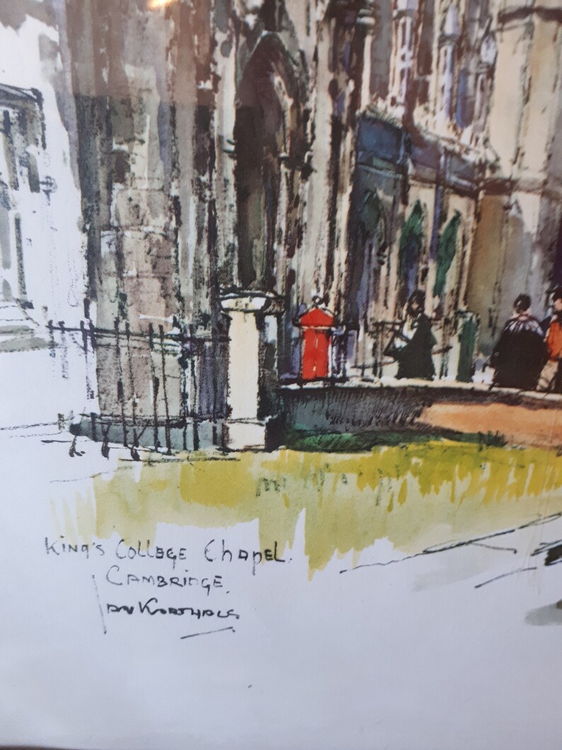 King/'s College Cambridge Chapel Vintage Framed Jan Korthals Art Print VTG Lithograph with Frame Mid Century Art Jan Korthals