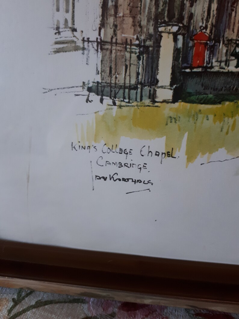 King/'s College Cambridge Chapel Vintage Framed Jan Korthals Art Print VTG Lithograph with Frame Mid Century Art Jan Korthals