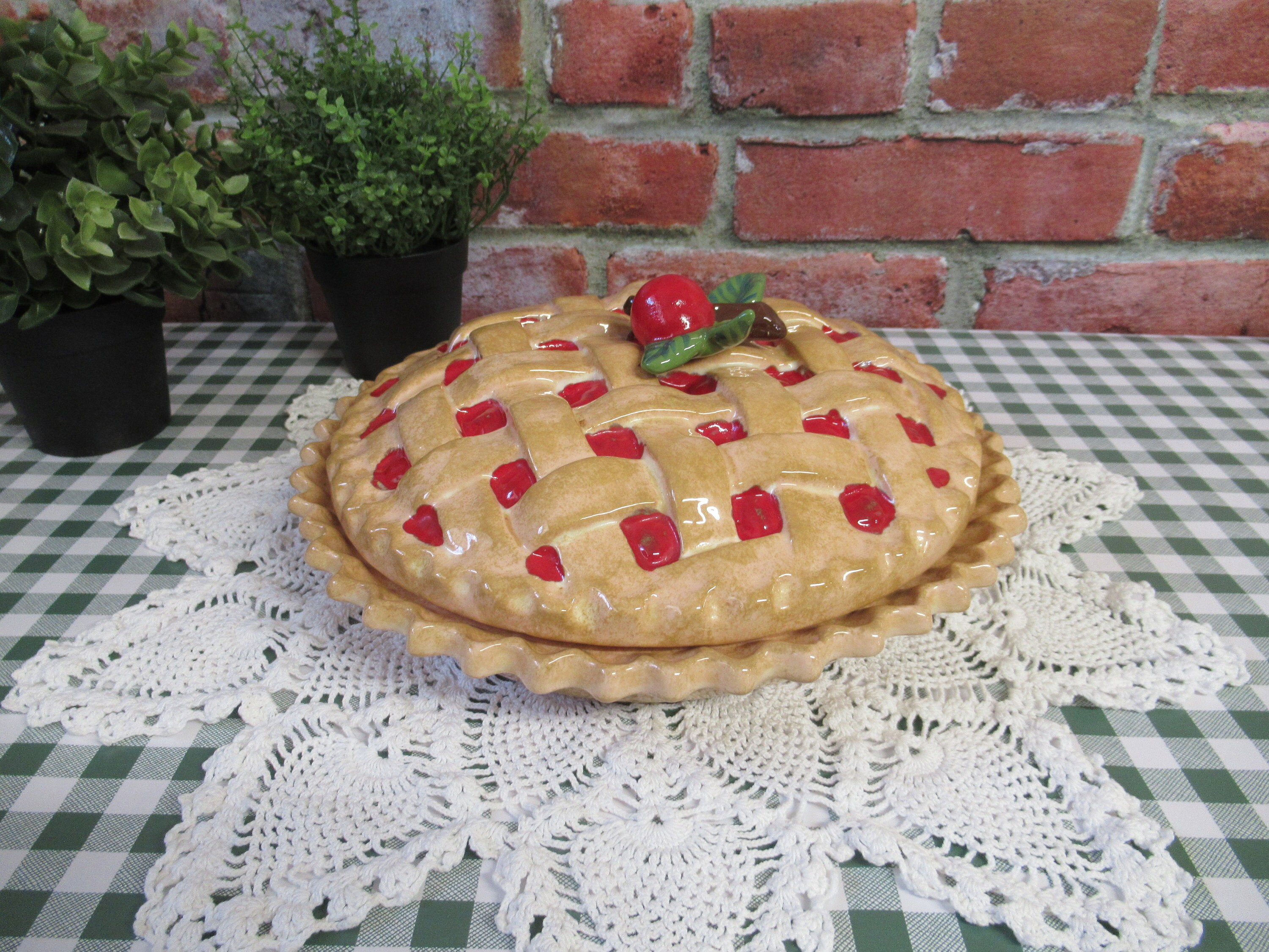Cherry Pie Plate And Cover VINTAGE Ceramic Fruit Pie Server Etsy