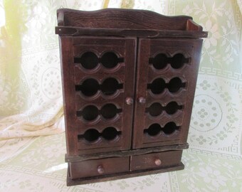Spice Rack in Dark Brown, VINTAGE Spice rack with 2 floors and 2 drawers, Mid Century Wooden Wall Hanging Cabinet