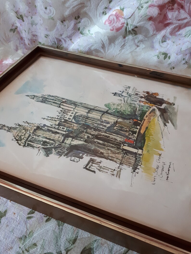 King/'s College Cambridge Chapel Vintage Framed Jan Korthals Art Print VTG Lithograph with Frame Mid Century Art Jan Korthals
