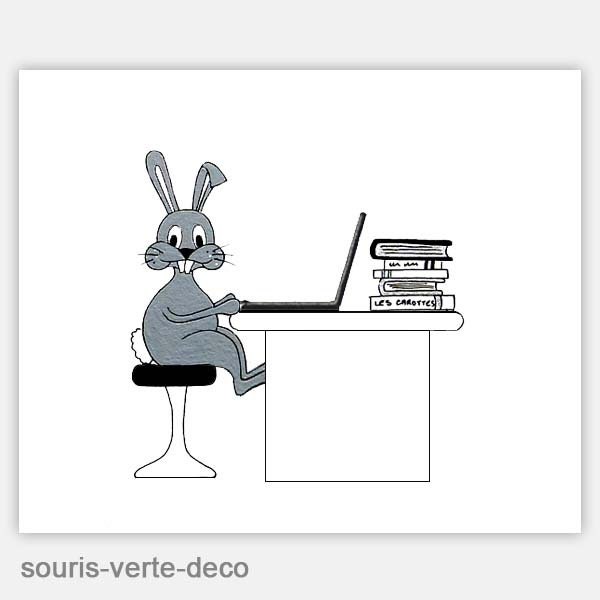 Plaque de Porte Bureau Lapin Gris, Signalétique Humoristique