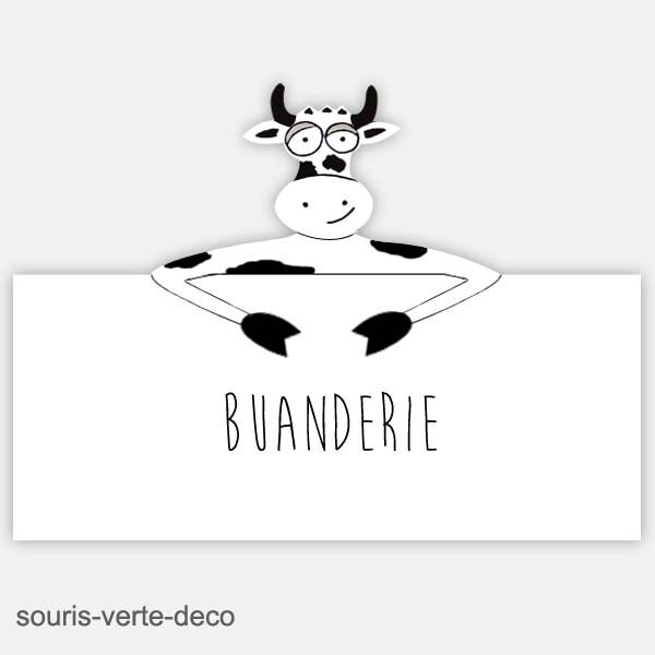 Plaque de Porte Vache Noir et Blanche Texte Personnalisable