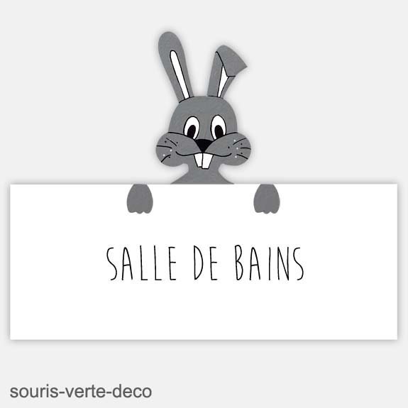 Plaque de Porte Lapin Gris Texte Personnalisable