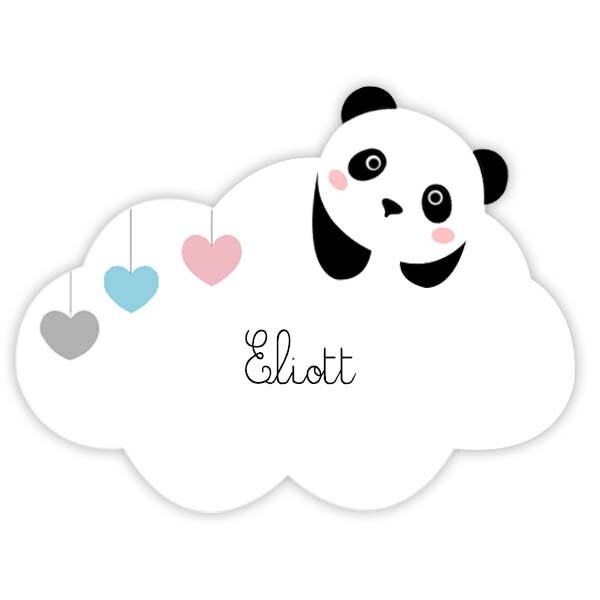 Plaque de Porte Enfant Panda et Nuage avec Prénom, Cadeau Naissance