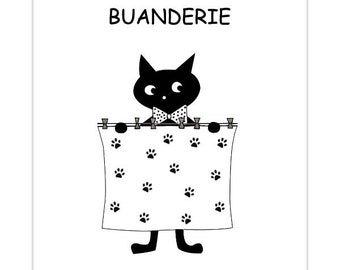 Laundry sign, cat sign, housewarming gift, funny door signs, black cat decor