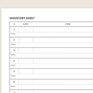 Afdrukbaar inventarisformulier, sjabloon voor inventarisbeheer, inventarislogboek voor wederverkopers, inventarisbeheer voor kringloopwinkels, direct te downloaden PDF