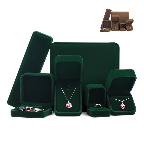 Custom Green/ brown Velvet boxes, Craft Jewelry Gift Box, Jewelry packaging, Ring Earrings Pendant Bracelet Necklace box, DBN004