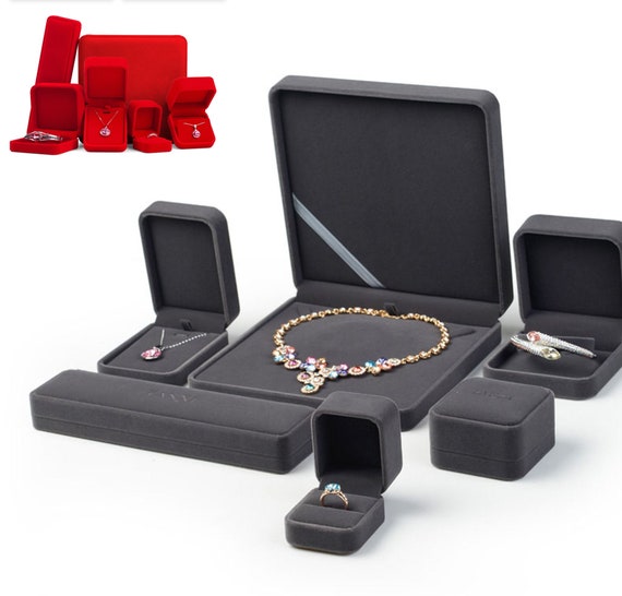 Cajas de terciopelo gris personalizadas caja de joyas caja Etsy España
