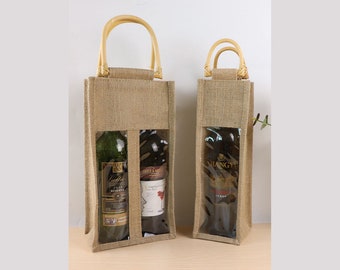 Personalized Linen Wine bag Bottle gift bag，Reusable custom Wine packing gift box Cheer wine bag，Single and double wine packing bag
