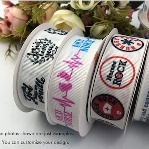 100 Yards Personalized Grosgrain Ribbon, with your colorful text/logo drawing. for weddings, gift wrapping, birthdays, baby shower -xyhp004