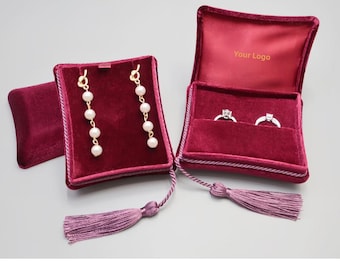 Scatola portagioie in velluto con nappina / Confezione per anelli e orecchini per marchi