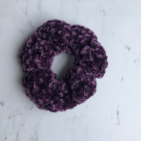 Purple Velvet Scrunchie Messy Bun Hair Tie Crochet Etsy