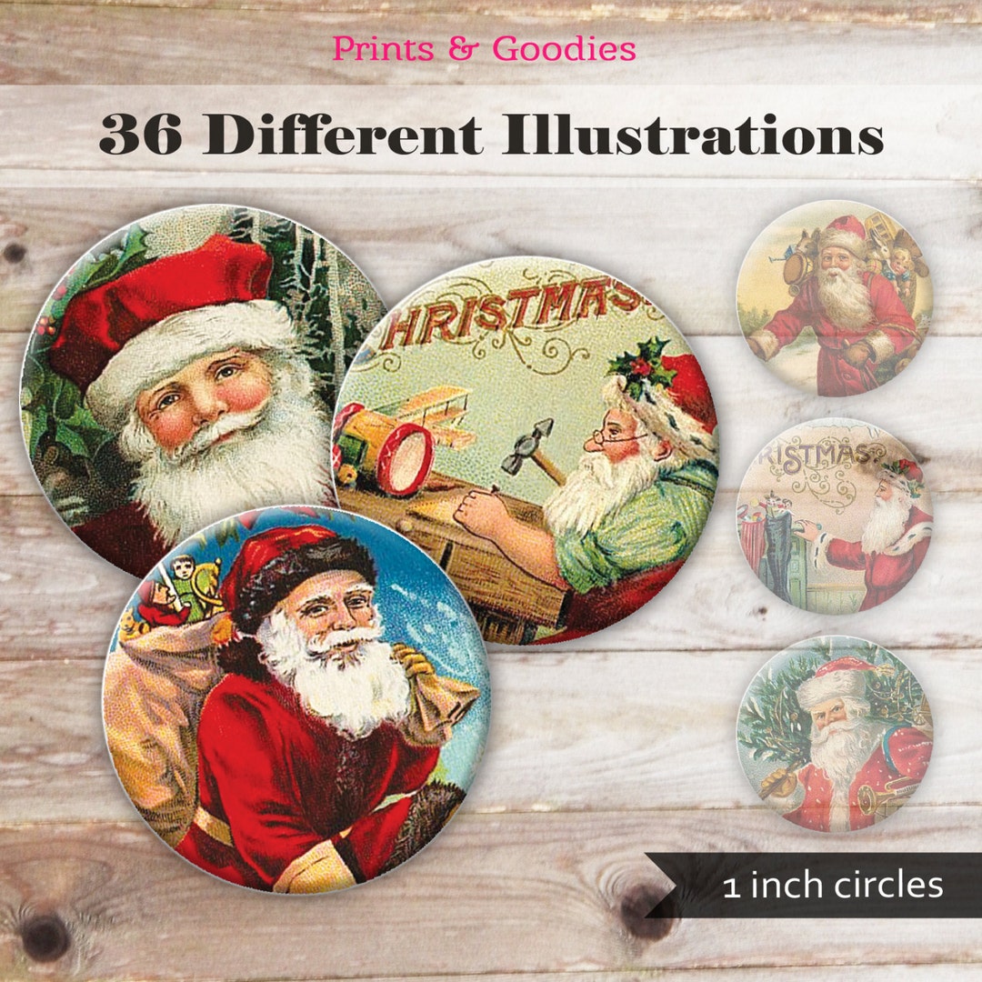 Vintage Santa 1 Inch Circles, Printable Bottle Cap Image, Christmas ...
