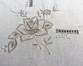 Embroidered Square Tablecloth. Machine Embroidered Vintage Linen Tablecloth. Ivory Ecru Cutwork Embroidered Linen Tablecloth RBT2492
