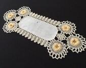 Linen and Crochet Lace Sandwich Doily with Yellow Roses EL1337