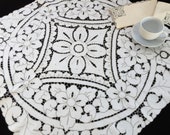 Embroidered Madeira (Cutwork) Vintage Linen Tablecloth with Four Matching Napkins