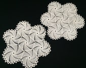 Pair of Large Round Chunky Cotton Crochet Lace Doilies or Table Centre Mats with Pinwheels Design RBT3249