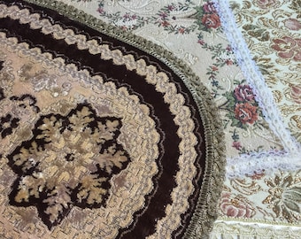 Tapiz vintage de mediados de siglo, alfombra de mesa tejida.