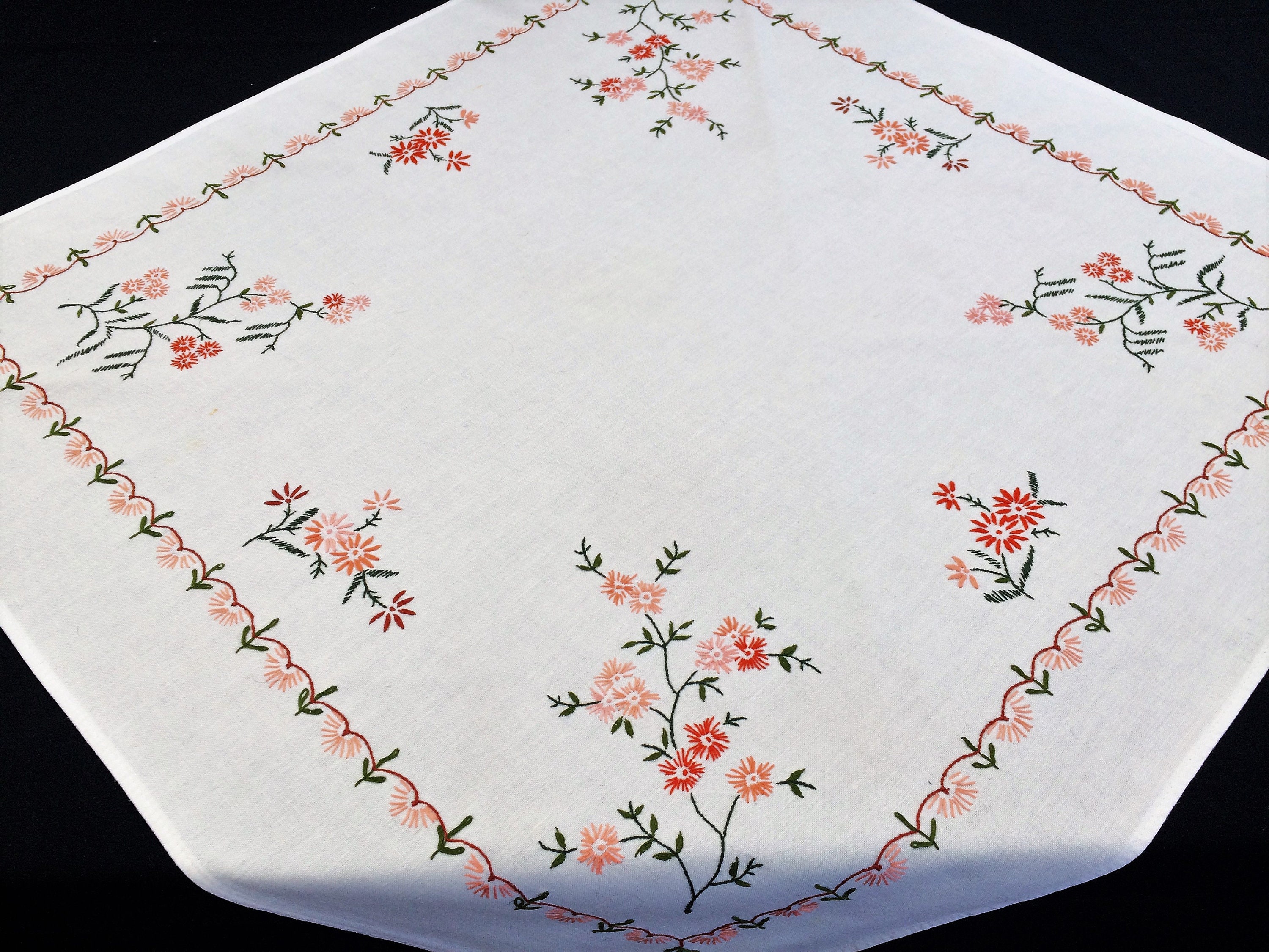 Embroidered Tablecloth. Linen Tablecloth. Small Vintage Square Etsy