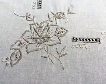 Vintage Machine Embroidered Cotton Tablecloth with Cutwork