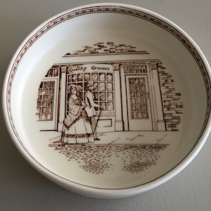 English Vintage Adams Ironstone Ring or Trinket Dish with Victorian London City Street Scene Pattern