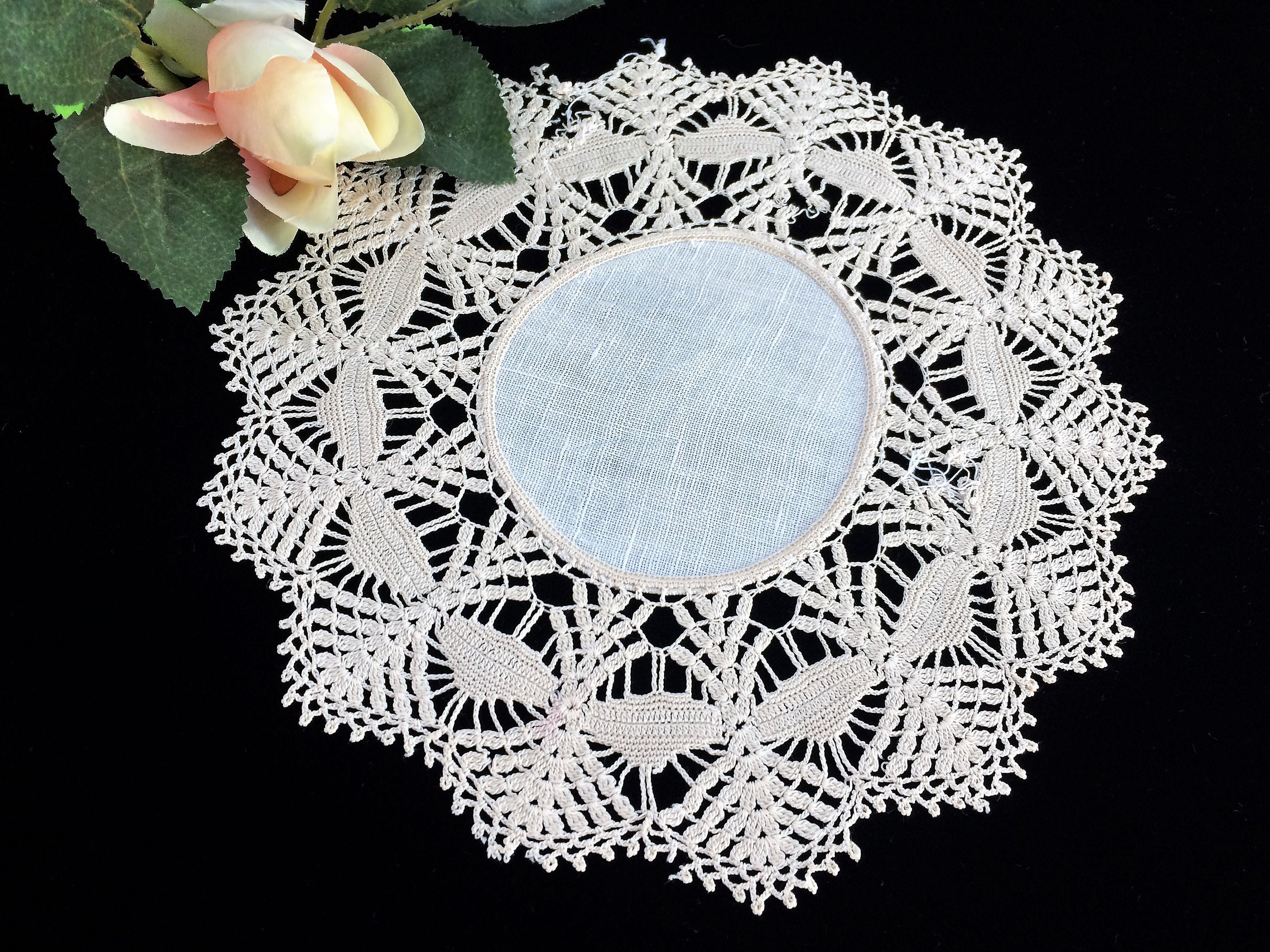 Linen and Lace Doily. Large Vintage Linen Center Doily With Etsy