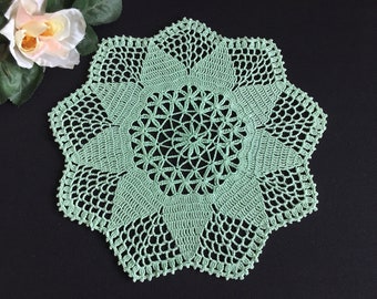 Vintage Mint Green Crocheted Cotton Lace Doily