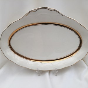 Creampetal Grindley Oval Sandwich Serving Platter Ivory with Gold Band Made in England
