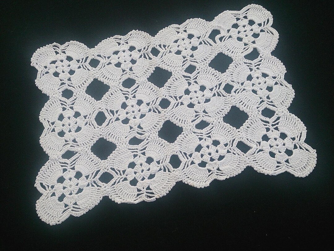 Lace Rectangular Doiley White Vintage Crocheted Rectangular Lace Doily RBT0600 - Etsy