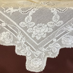 Mary Card &quot;ROSEBUD&quot; Crochet Lace and Linen Vintage Tablecloth English Chart No 53 Published in 1916