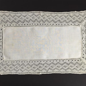 Edwardian Antique Handmade Linen and Knitted Lace Whitework Coffee Table Runner/Centrepiece