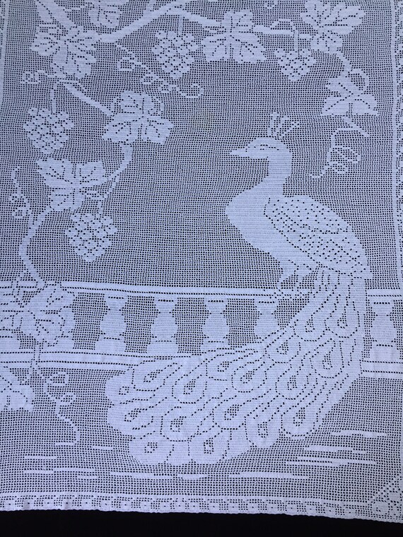 Vintage White Filet Crochet Lace Panels - Mary Card Peacock