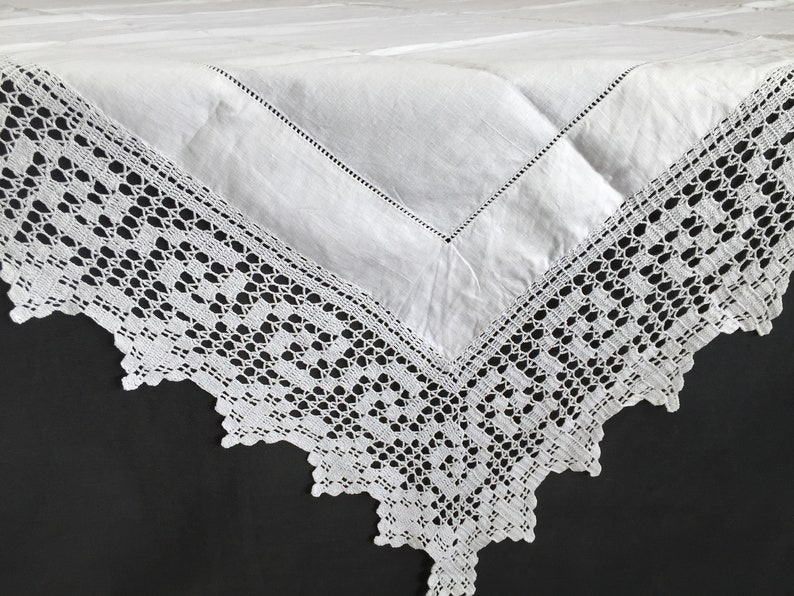 Antique Irish Linen and Lace Tablecloth With Ajour Openwork Etsy UK