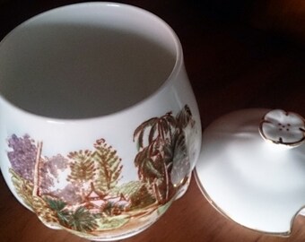 Sugar Bowl with Lid Rockhampton Botanical Garden Design DELPHINE Bone China Made in England