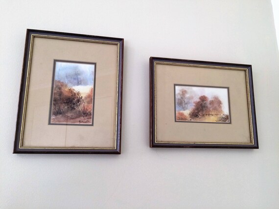 Vintage Australian Landscape Watercolour Paintings, Gilded Frame