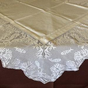 Mary Card &quot;SEASIDE (AQUARIUM) CLOTH&quot; Crochet Lace and Linen Vintage Tablecloth English Chart No 59