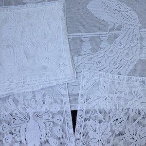 White Filet Crochet Lace Panels for Making the Mary Card Designed &quot;Peacock and Grapes&quot; Bed Cover Chart No. 3