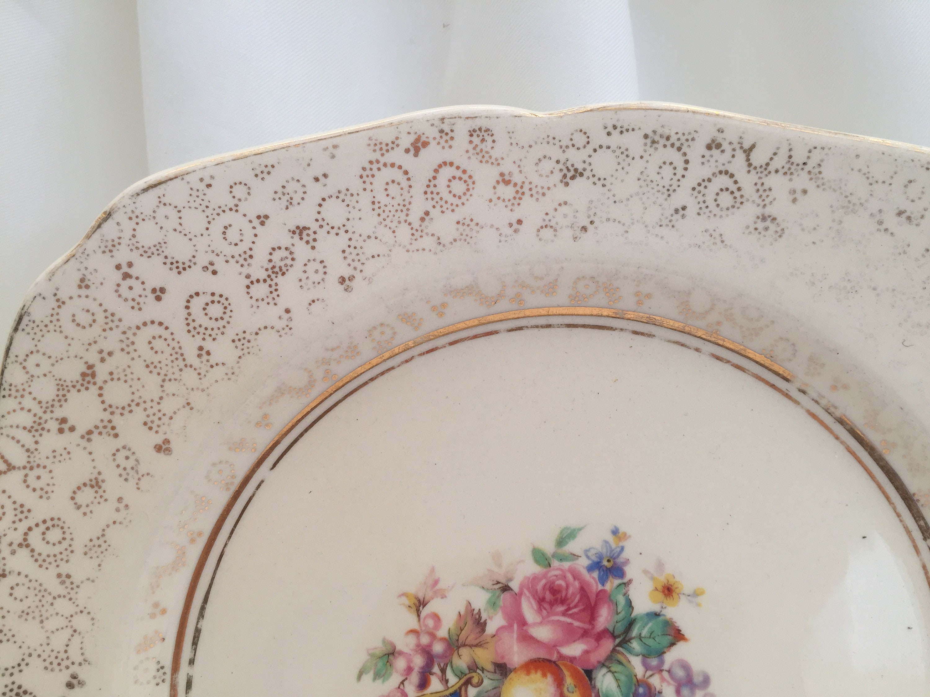 Vintage H&K Tunstall Gold Chintz Crinoline Lady 9” Square Cake Plate