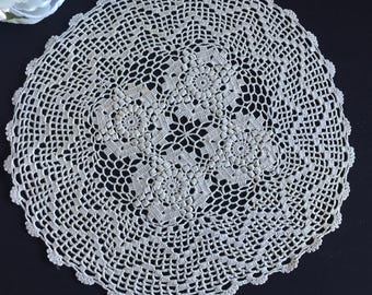 Tapete de algodón crudo con encaje de ganchillo de 21,5 cm (8,5 pulgadas), estilo vintage de los años 80, hecho a mano.