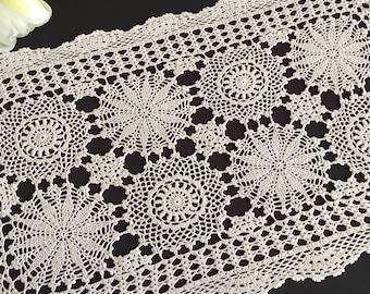 Large Vintage Crocheted Lace Placemat | Table Centrepiece Doily | Handmade Ecru Cotton