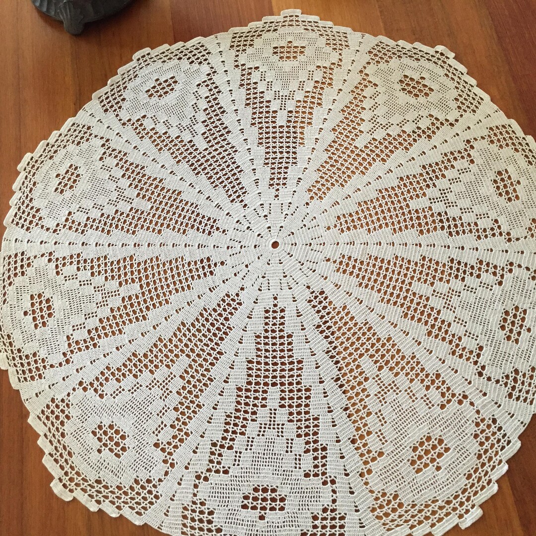 Large Crocheted White Cotton Filet Lace 27