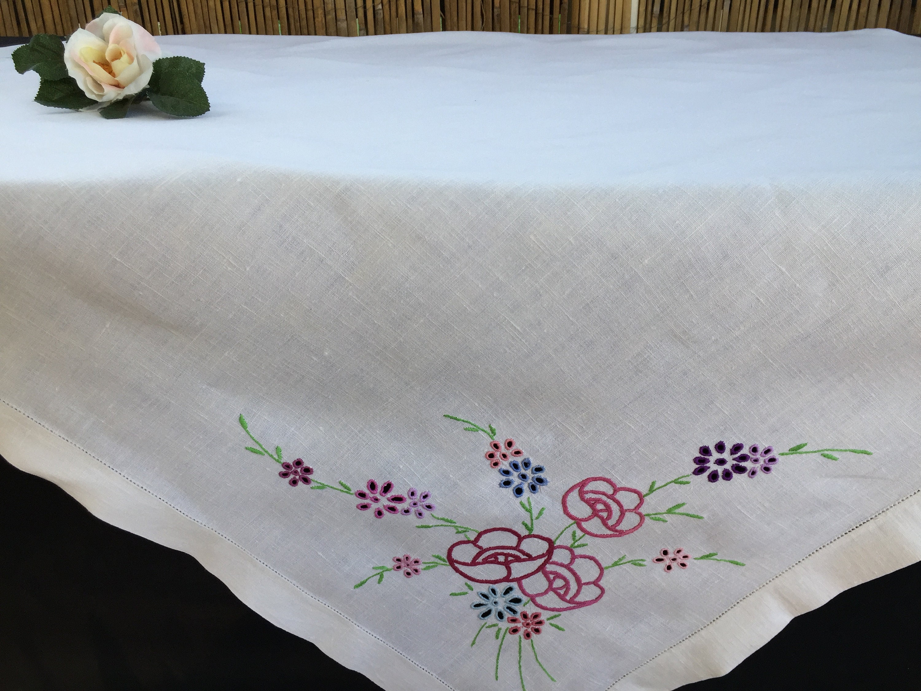 Vintage tablecloth with openwork stitching and rish embroidery...