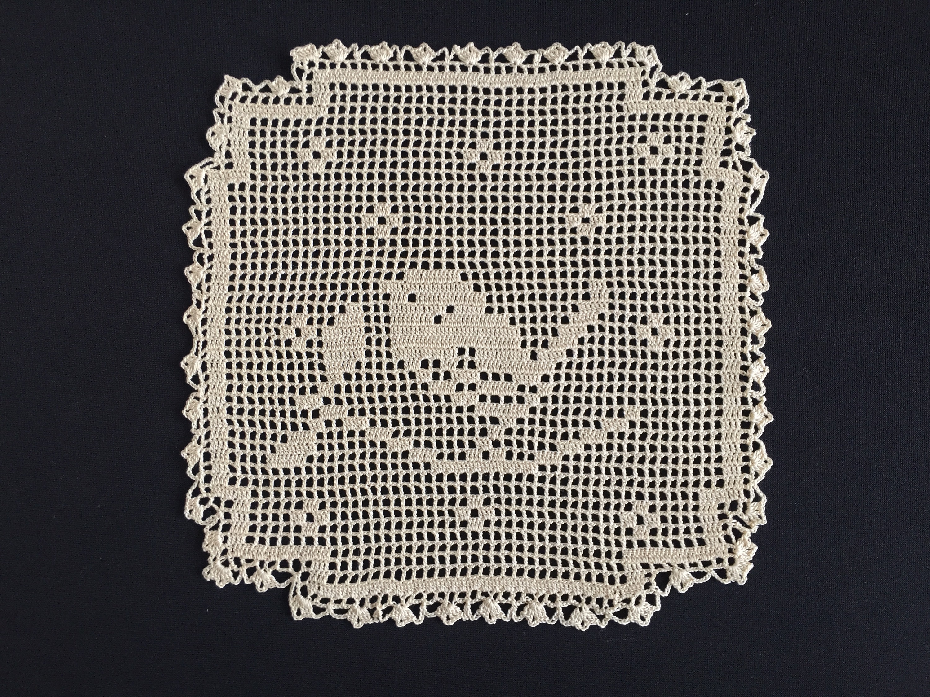 Australian Vintage Filet Crochet Lace Doily With Blue Wren and