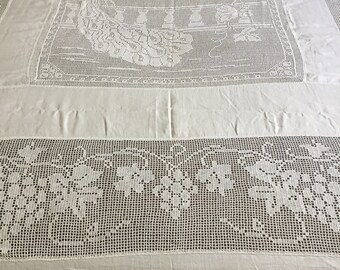 Vintage Linen Bed Cover: Mary Card Filet Crochet Peacock Design - Etsy