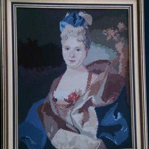 Framed Vintage Tapestry Picture. Gobelin Portrait of a Lady
