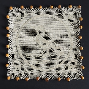 Collectible Mary Card Designed Filet Crochet Beaded Jug Cover MAGPIE / Kookaburra /Blue Wren (Book No 4, 1917) Square Version