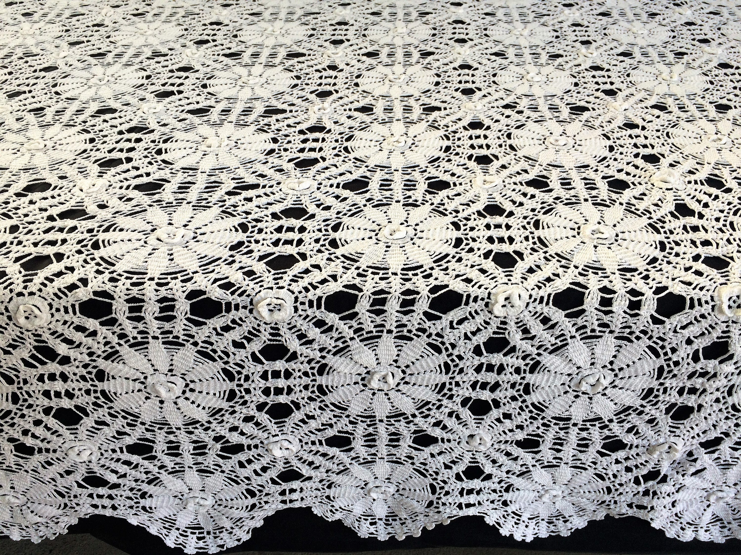 Crochet Tablecloth White Lace Vintage Crochet Tablecloth White Lace Vintage Large Square Crocheted Made Of 3d Fl Medallions Rbt3023