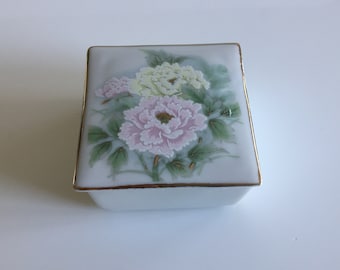 Scatola portagioie/anelli vintage giapponese CHIHARA in porcellana fine con coperchio